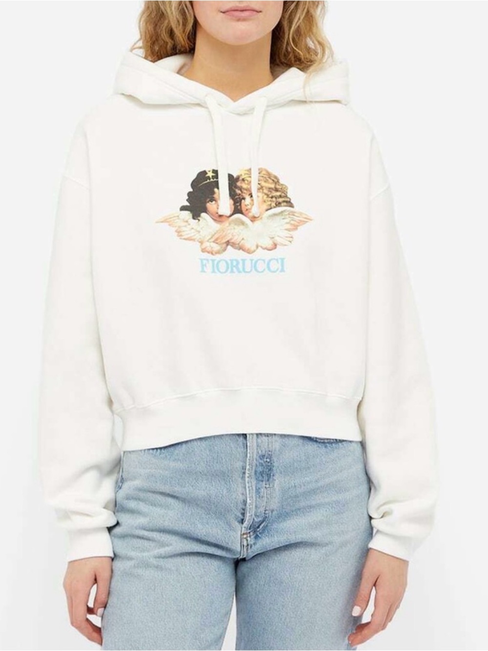 Fiorucci Cropped Hoodie Vintage Angel Graphic Sz M